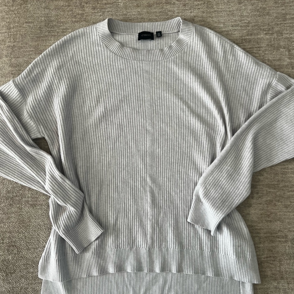 Cyrus Light Gray Ribbed Crew Neck Sweater